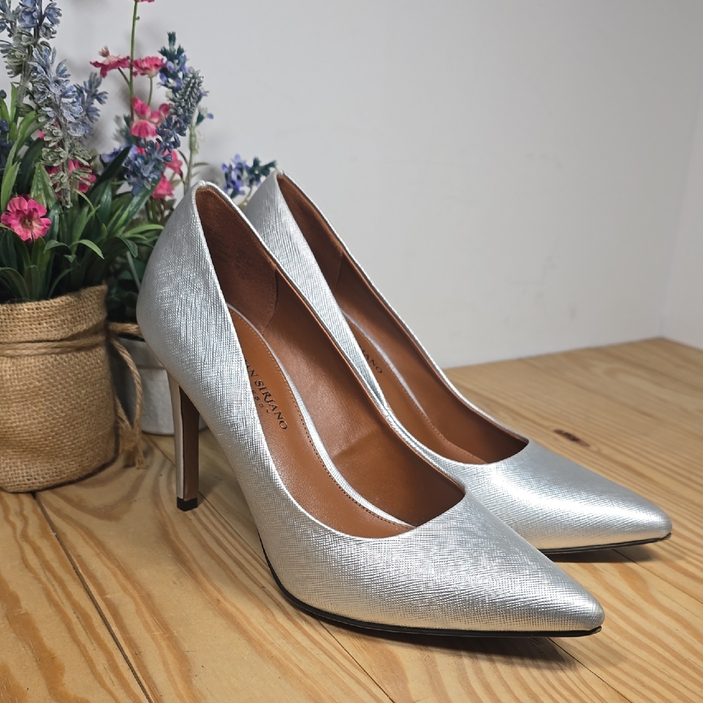 Christian Siriano Pointed Toe Slip On Silver High Heel Pumps Size 9